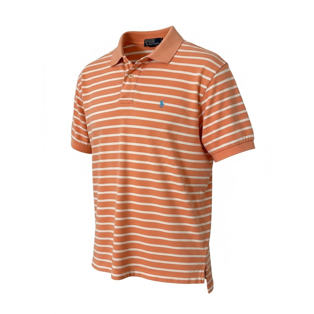 Polo Ralph Lauren Pique Short Sleeve Polo Mens XL Orange White Cotton Preppy